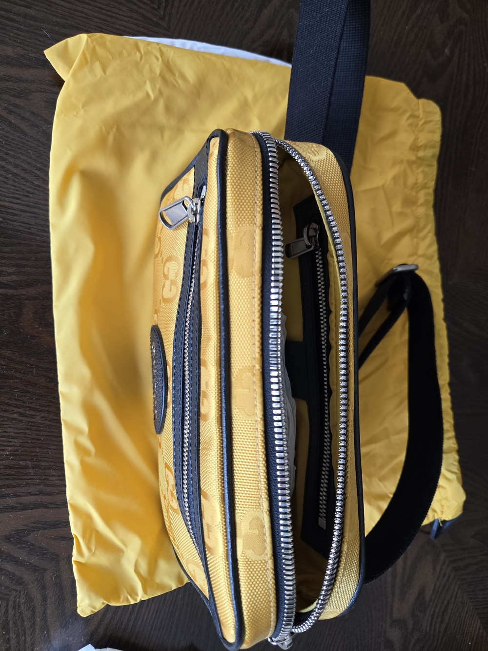 Gucci Yellow and Black Logo Belt Bag